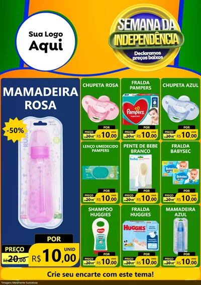 Modelo de Encarte para Encarte A4 Vertical com o tema Semana da Independência Declaramos Preços Baixos para Bebês