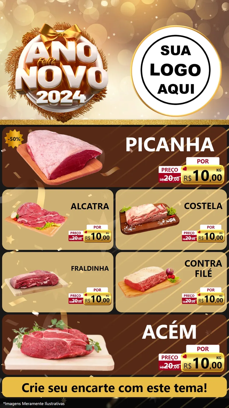 Modelo de TV para TV Vertical com o tema Feliz Ano Novo 2027 para Açougue