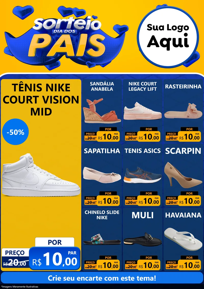 Modelo de Encarte para Encarte A4 Vertical com o tema Sorteio Dia dos Pais para Calçados