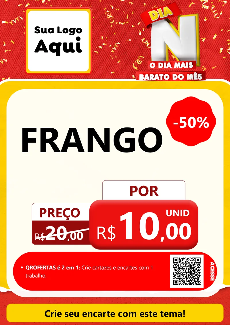 Modelo de Cartaz para Cartaz A4 Vertical com o tema Dia N o Dia Mais Barato do Mês para Assados