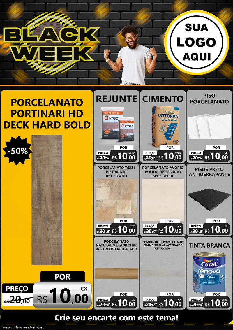Modelo de Encarte para Encarte A4 Vertical com o tema Black Week para Pisos e revestimentos