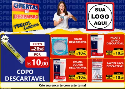 Modelo de Encarte para Encarte A4 Horizontal com o tema Ofertas de Dezembro - Preços Incríveis para Embalagens