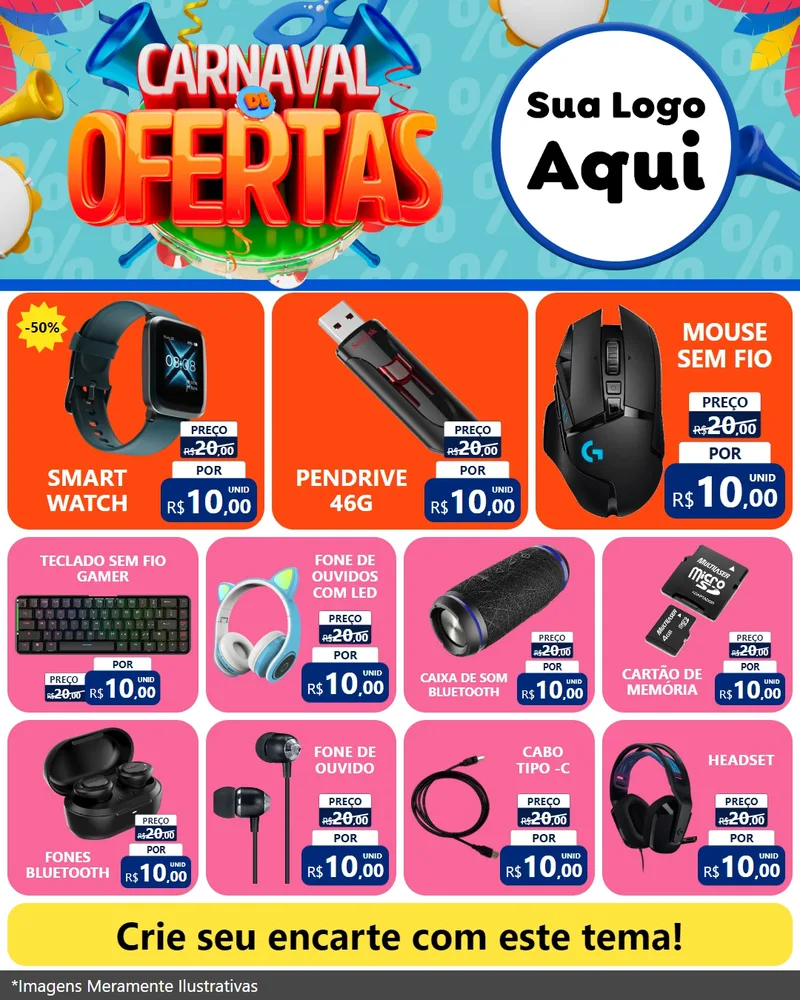 Modelo de Rede Social para Feed Instagram com o tema Carnaval de Ofertas para Informática