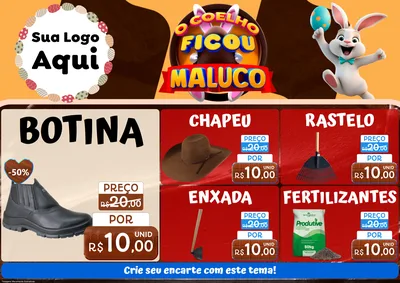 Modelo de Encarte para Encarte A4 Horizontal com o tema O Coelho Ficou Maluco - Páscoa para Agropecuária