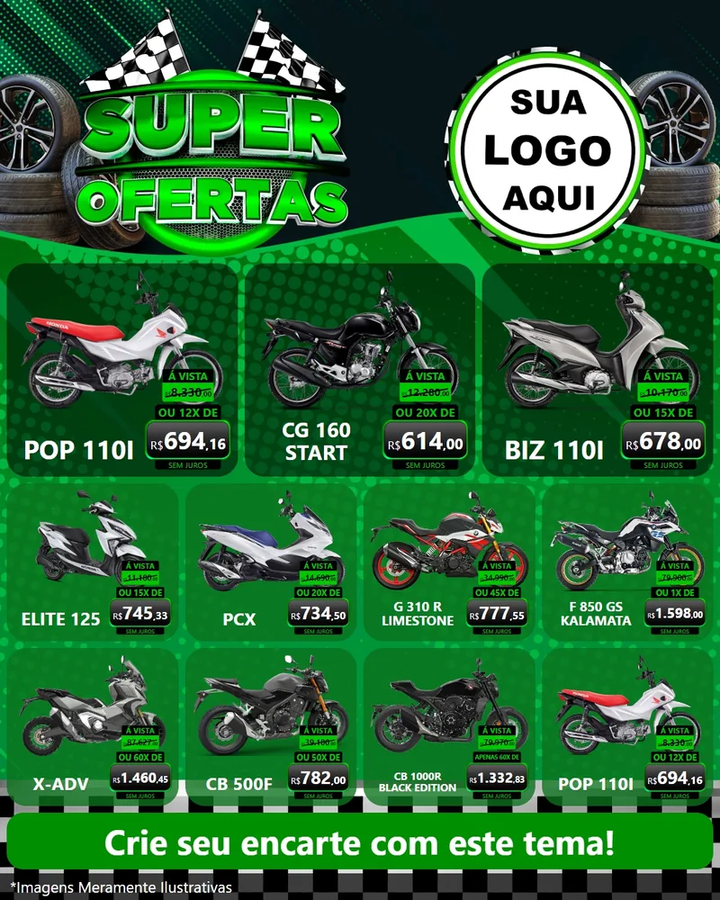 Modelo de Rede Social para Feed Instagram com o tema Super Ofertas - Motopeças para Concessionaria de Motos