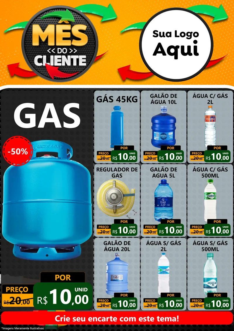 Modelo de Encarte para Encarte A4 Vertical com o tema Mês do Cliente para Água e gás