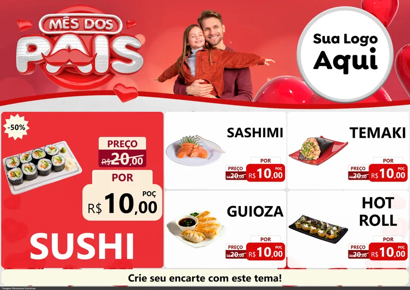 Modelo de Encarte para Encarte A4 Horizontal com o tema Mês dos Pais para Comida japonesa