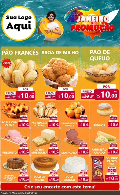 Modelo de Encarte para Encarte Grande com o tema Janeiro de Promoção para Padaria