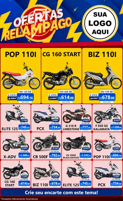 Modelo de Encarte para Encarte Grande com o tema Ofertas Relâmpago para Concessionaria de Motos