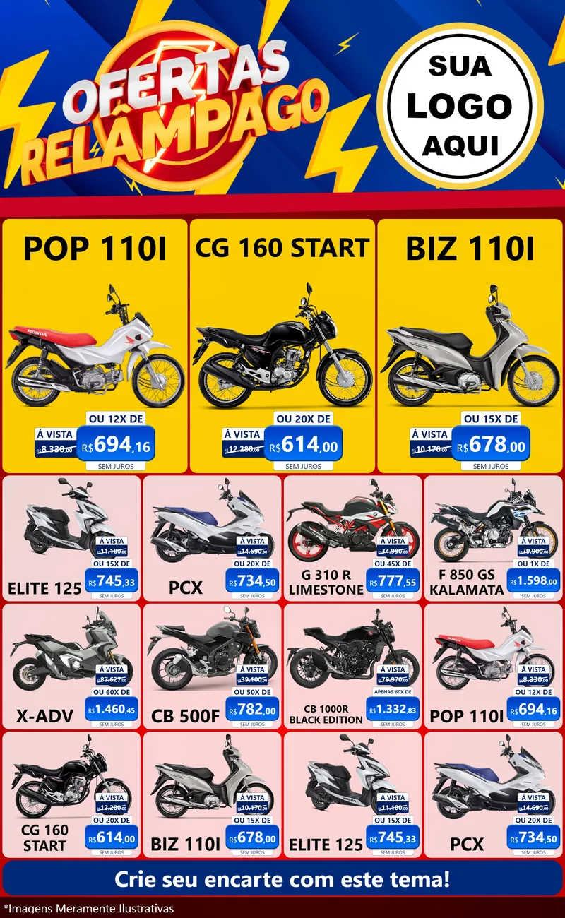Modelo de Encarte para Encarte Grande com o tema Ofertas Relâmpago para Concessionaria de Motos