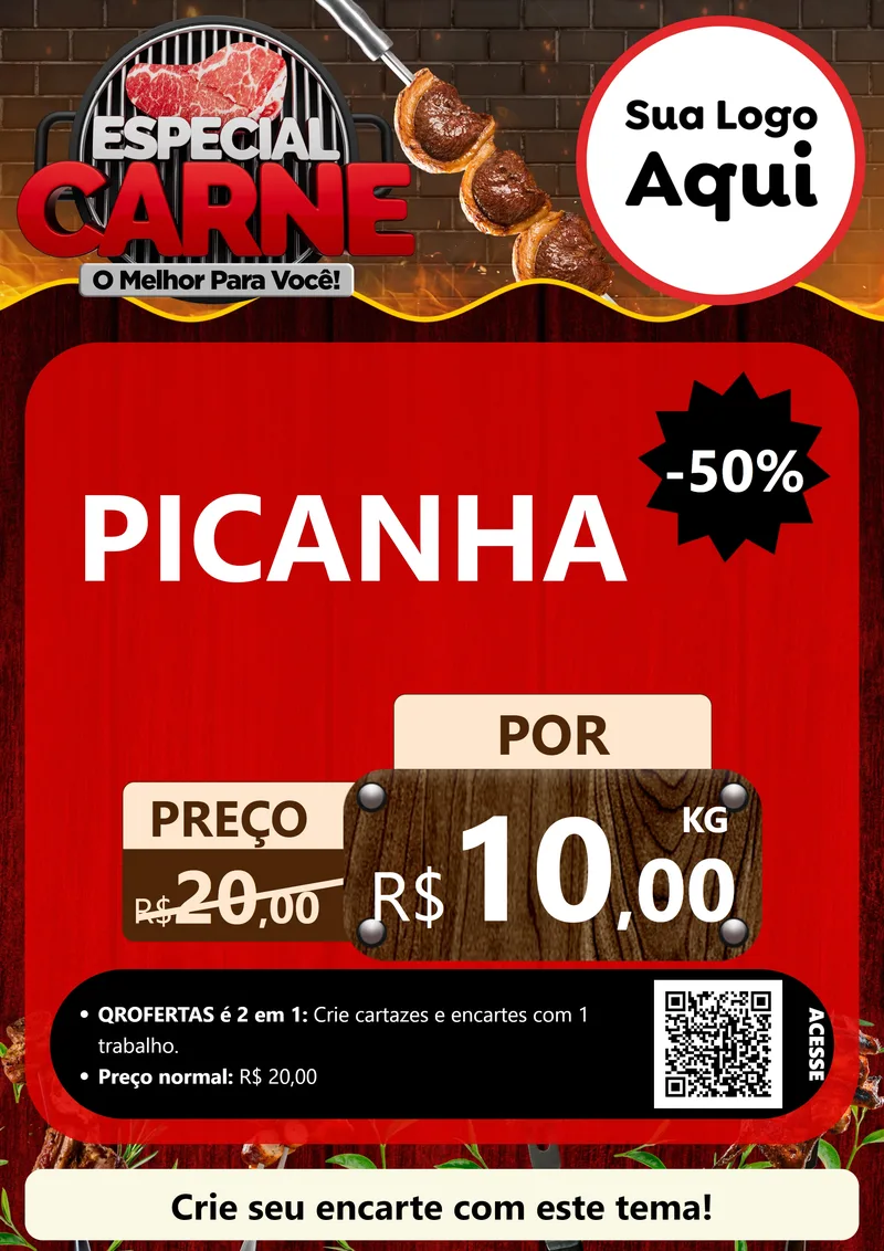 Modelo de Cartaz para Cartaz A4 Vertical com o tema Especial da Carne - O melhor para você! para Açougue
