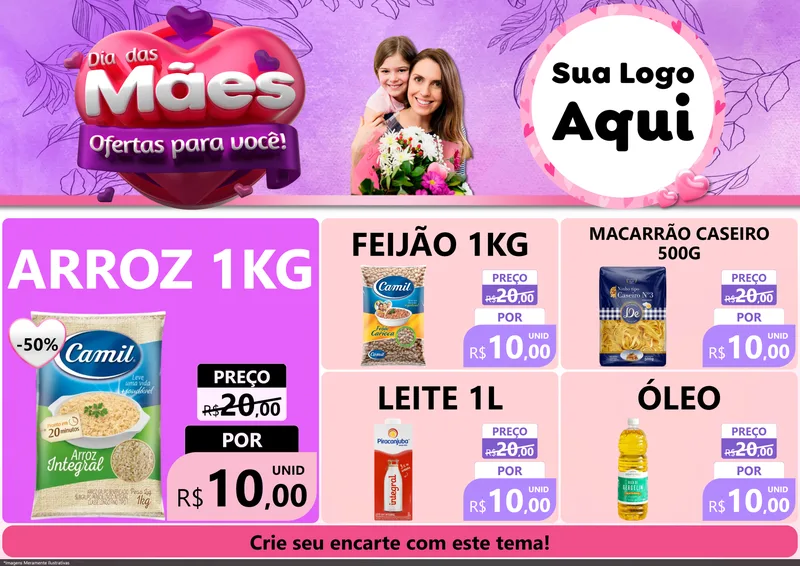 Modelo de Encarte para Encarte A4 Horizontal com o tema Dia das Mães Ofertas para Você! para Supermercado