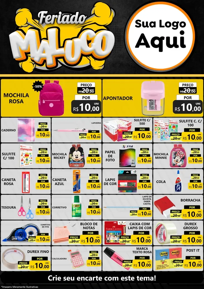 Modelo de Encarte para Encarte A4 Vertical com o tema Feriado Maluco para Papelaria
