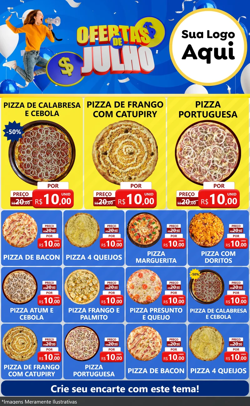 Modelo de Encarte para Encarte Grande com o tema Ofertas de Julho para Pizzaria