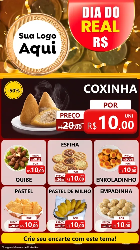 Modelo de Rede Social para Stories com o tema Dia do Real para Salgadaria