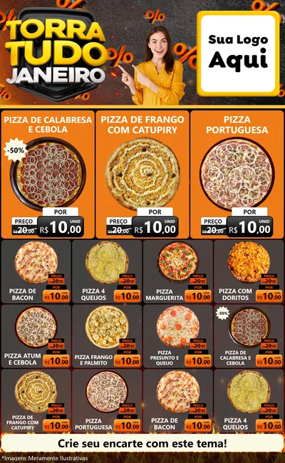 Modelo de Encarte para Encarte Grande com o tema Torra Tudo Janeiro para Pizzaria