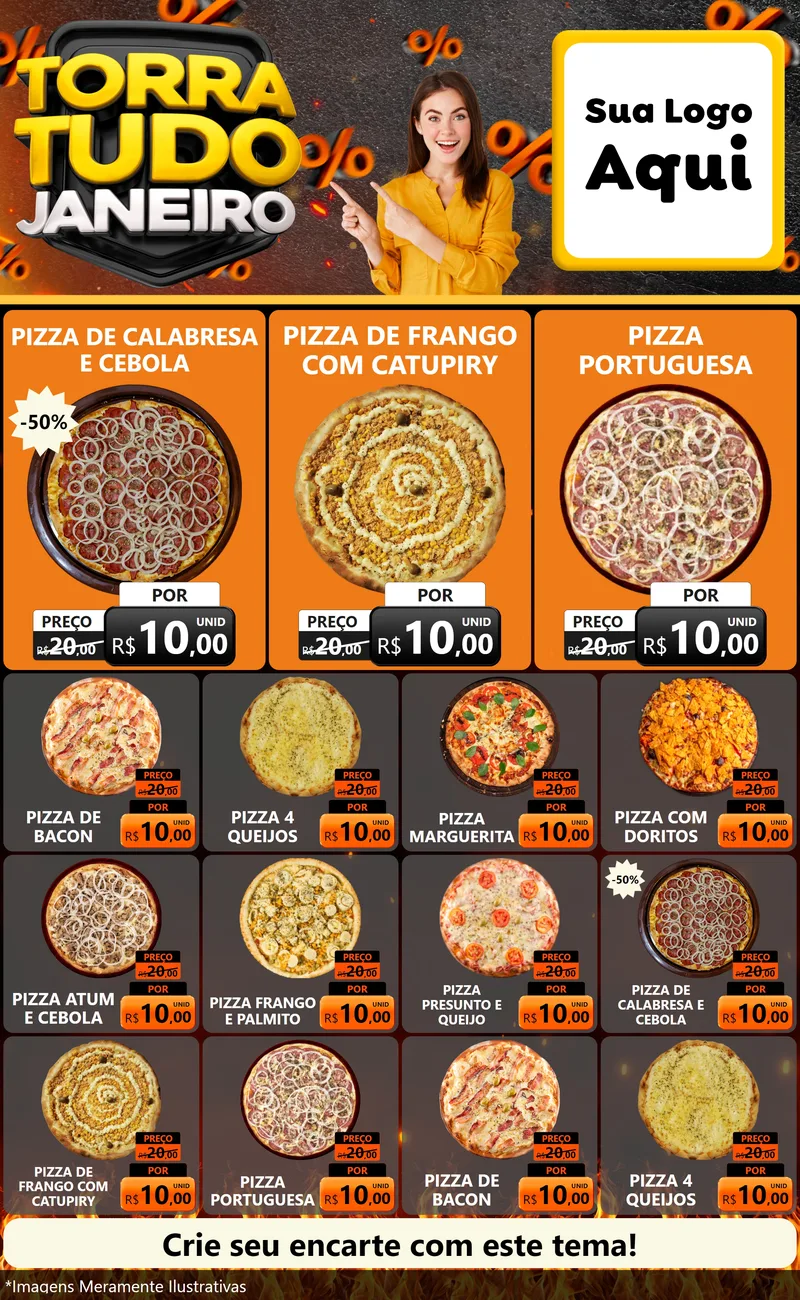 Modelo de Encarte para Encarte Grande com o tema Torra Tudo Janeiro para Pizzaria