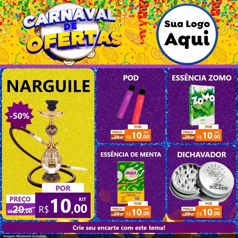 Modelo de Rede Social para Feed Facebook com o tema Carnaval de Ofertas para Tabacaria