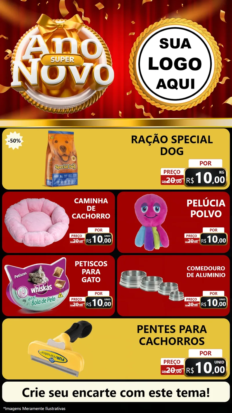 Modelo de TV para TV Vertical com o tema Super Ano Novo para Pet Shop