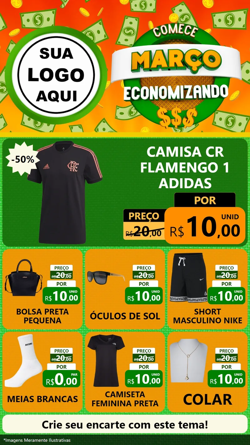 Modelo de Rede Social para Stories com o tema Comece Março Economizando para Roupas e acessórios