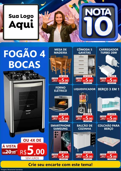 Modelo de Encarte para Encarte A4 Vertical com o tema Nota 10 para Móveis e Eletro