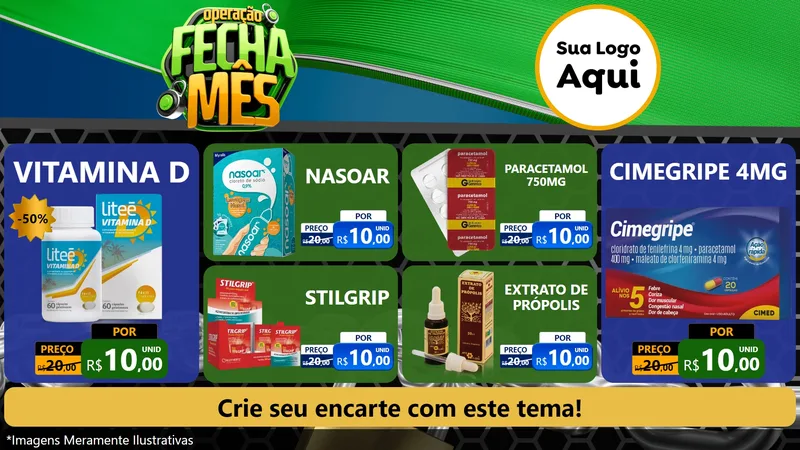 Modelo de TV para TV Horizontal com o tema Operação Fecha Mês para Farmácia