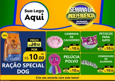 Modelo de Encarte para Encarte A4 Horizontal com o tema Semana da Independência Declaramos Preços Baixos para Pet Shop