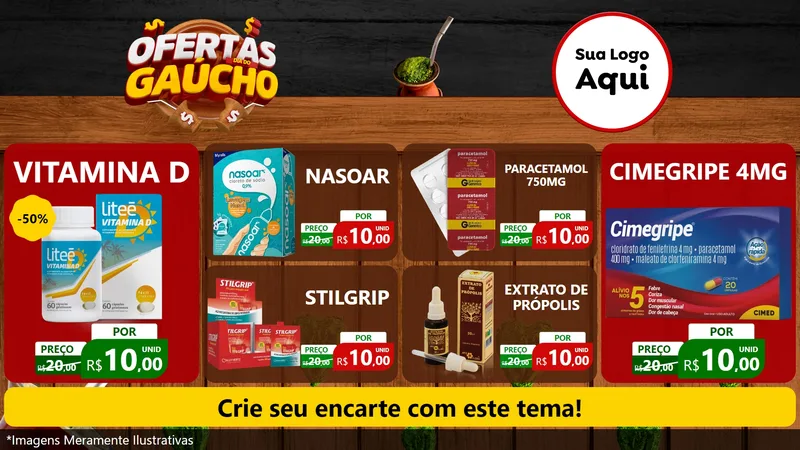 Modelo de TV para TV Horizontal com o tema Ofertas Dia do Gaúcho para Farmácia