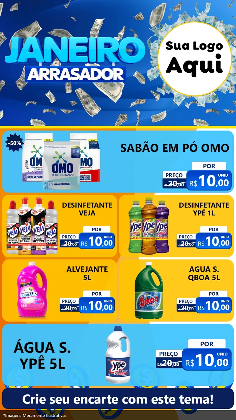 Modelo de TV para TV Vertical com o tema Janeiro Arrasador para Produtos de Limpeza