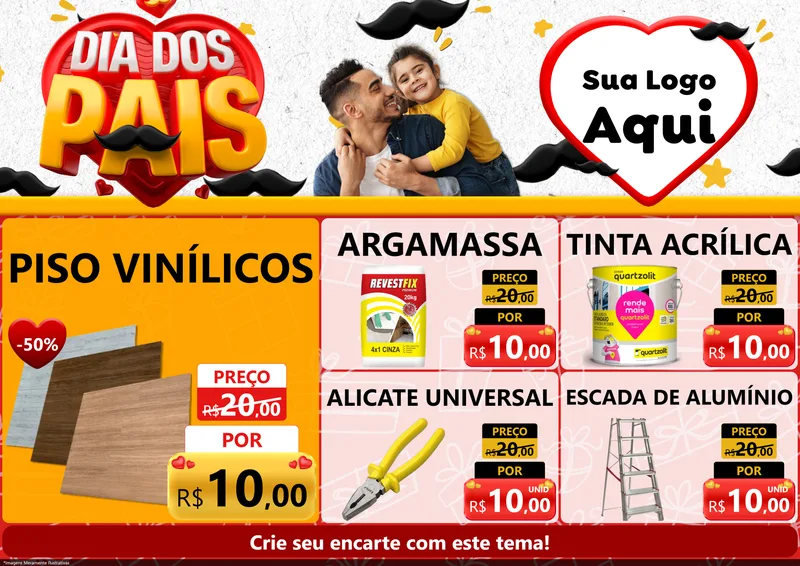 Modelo de Encarte para Encarte A4 Horizontal com o tema Dia dos Pais para Material para Construção
