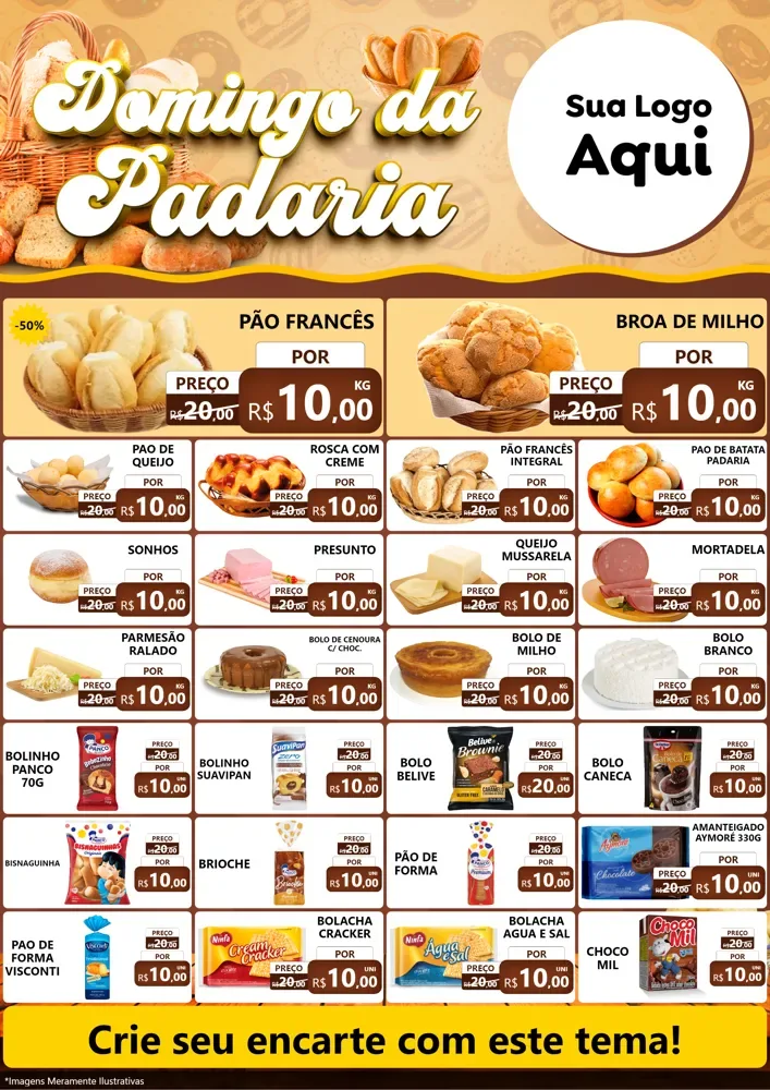 Modelo de Encarte para Encarte A4 Vertical com o tema Domingo da Padaria para Padaria