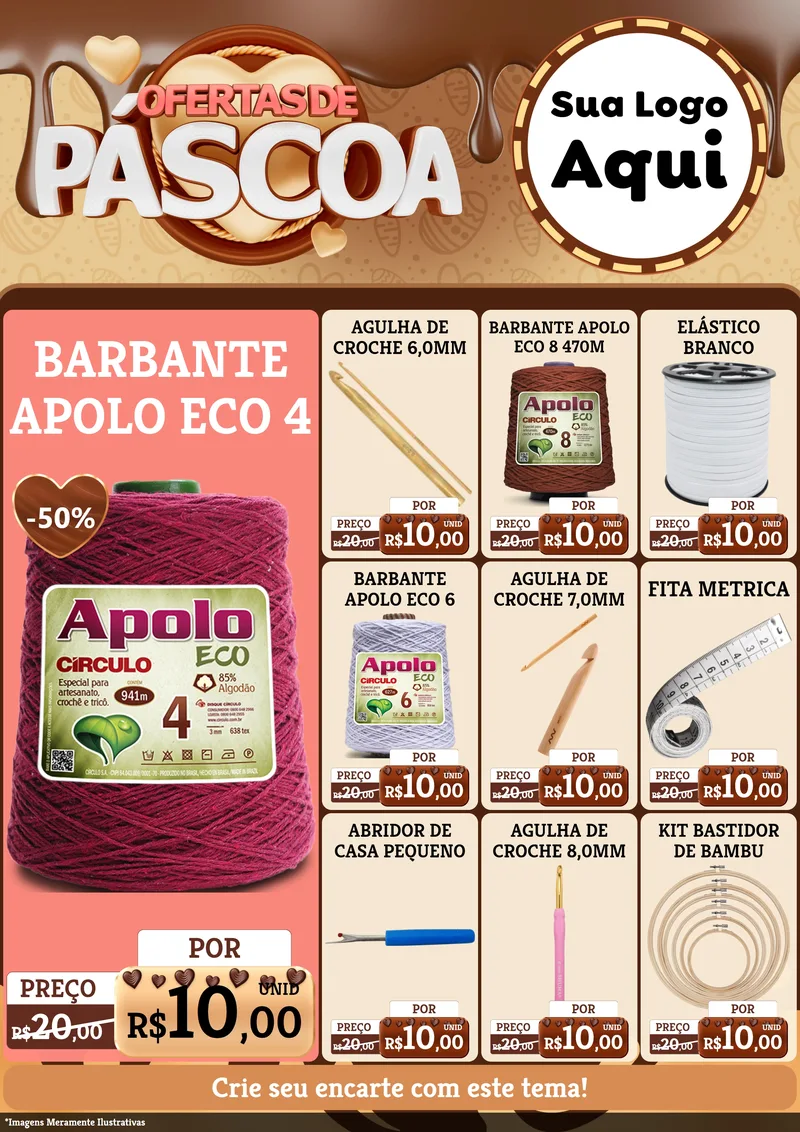 Modelo de Encarte para Encarte A4 Vertical com o tema Ofertas de Páscoa para Armarinho e Aviamentos