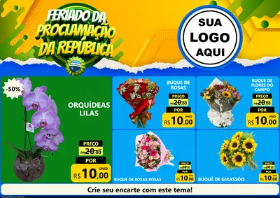 Modelo de Encarte para Encarte A4 Horizontal com o tema Feriado da Proclamação da República para Floricultura e jardim
