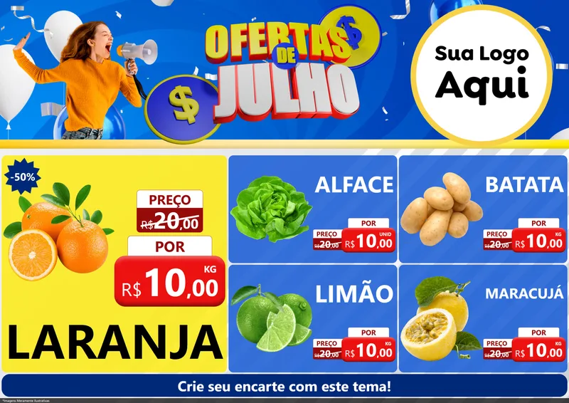 Modelo de Encarte para Encarte A4 Horizontal com o tema Ofertas de Julho para Hortifrúti