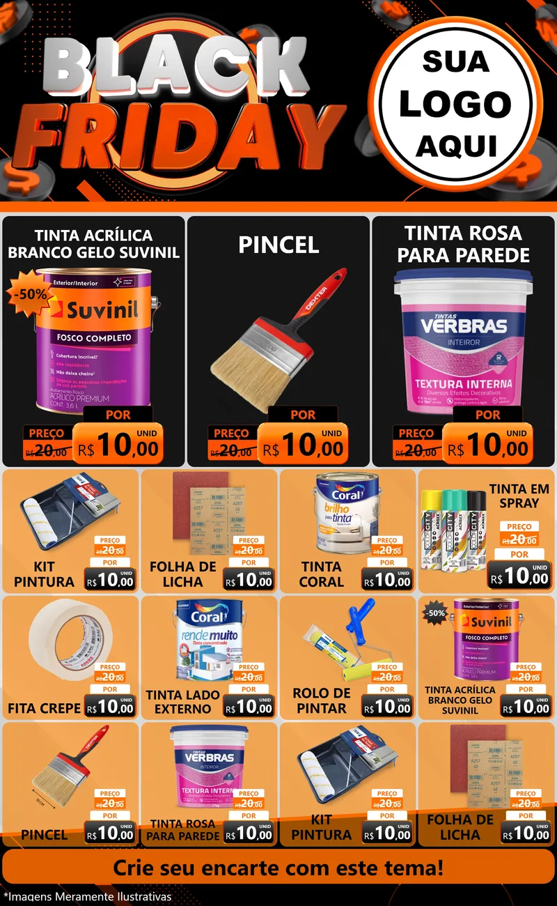Modelo de Encarte para Encarte Grande com o tema Black Friday para Tintas e Ferramentas