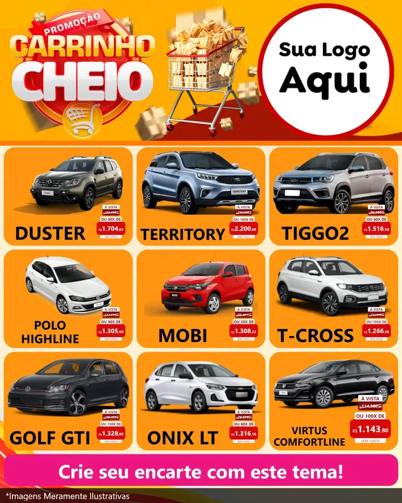Modelo de Rede Social para Feed Instagram com o tema Promoção carrinho cheio para Concessionaria de Carros