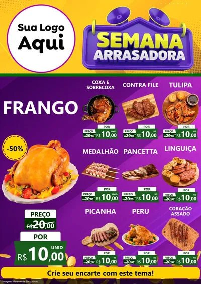 Modelo de Encarte para Encarte A4 Vertical com o tema Semana Arrasadora para Assados