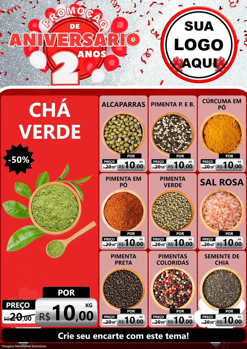 Modelo de Encarte para Encarte A4 Vertical com o tema Promoção de Aniversário - 2 Anos para Produtos Naturais