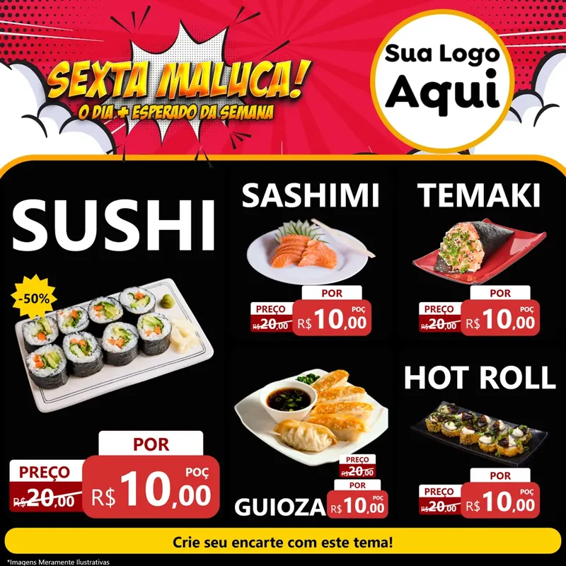 Modelo de Rede Social para Feed Facebook com o tema Sexta Maluca! para Comida japonesa