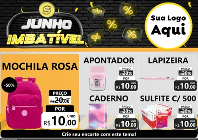 Modelo de Encarte para Encarte A4 Horizontal com o tema Junho Imbatível para Papelaria