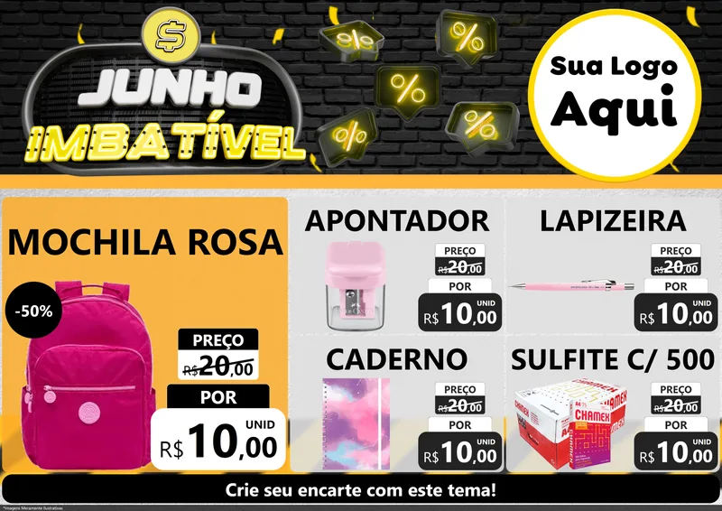 Modelo de Encarte para Encarte A4 Horizontal com o tema Junho Imbatível para Papelaria