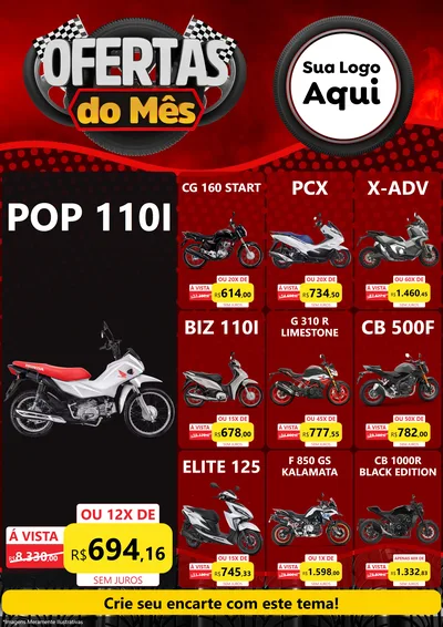 Modelo de Encarte para Encarte A4 Vertical com o tema Ofertas do Mês - Autopeças para Concessionaria de Motos