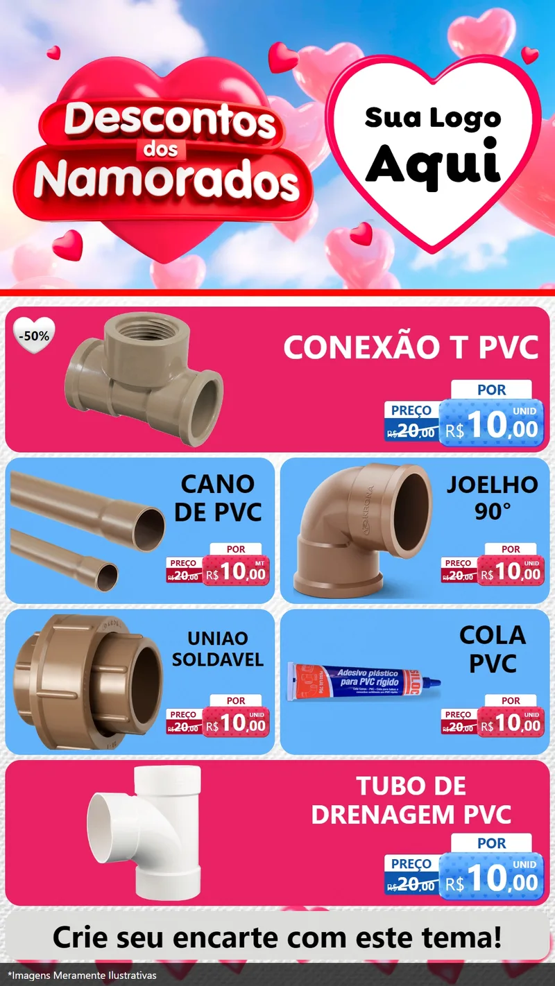 Modelo de TV para TV Vertical com o tema Descontos dos Namorados para Tubos e conexões