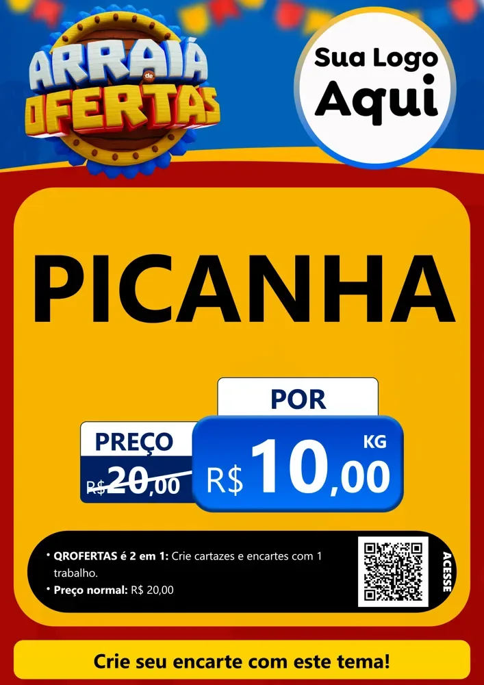 Modelo de Cartaz para Cartaz A4 Vertical com o tema Arraiá de Ofertas - Junina para Açougue