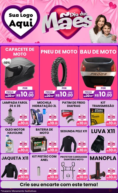 Modelo de Encarte para Encarte Grande com o tema Dia das Mães para Moto peças