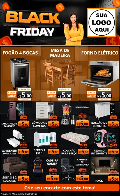 Modelo de Encarte para Encarte Grande com o tema Black Friday para Móveis e Eletro