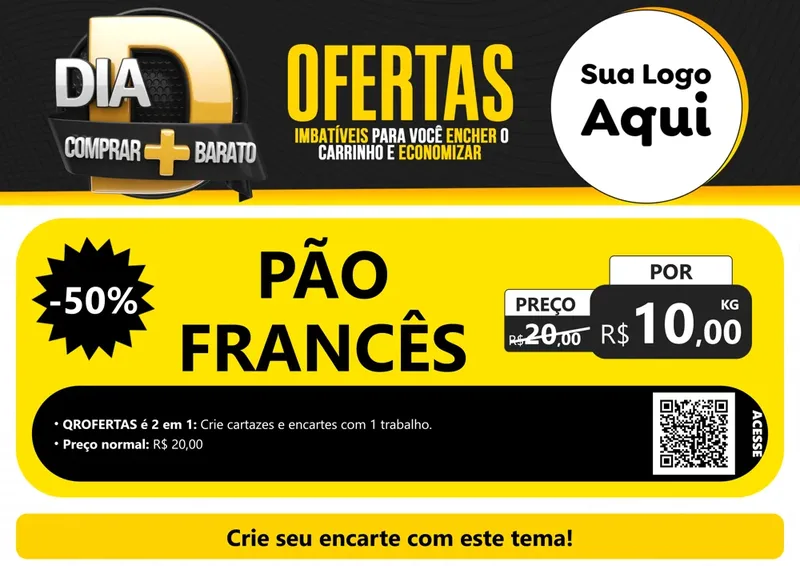 Modelo de Cartaz para Cartaz A4 Horizontal com o tema Dia D Mais Economia para Padaria