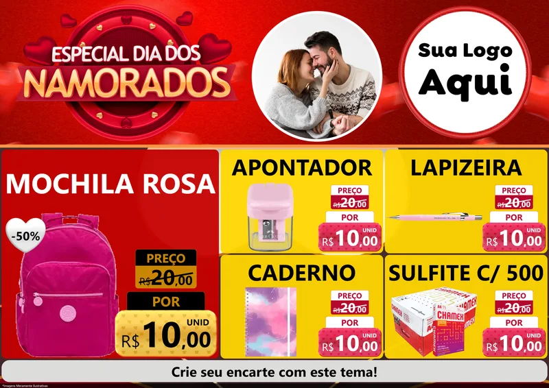Modelo de Encarte para Encarte A4 Horizontal com o tema Especial Dia Dos Namorados para Papelaria