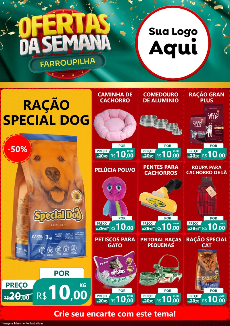 Modelo de Encarte para Encarte A4 Vertical com o tema Ofertas da Semana Farroupilha para Pet Shop