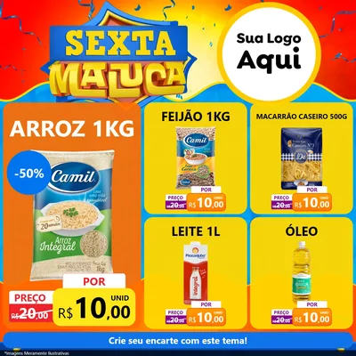 Modelo de Rede Social para Feed Facebook com o tema Sexta Maluca para Supermercado
